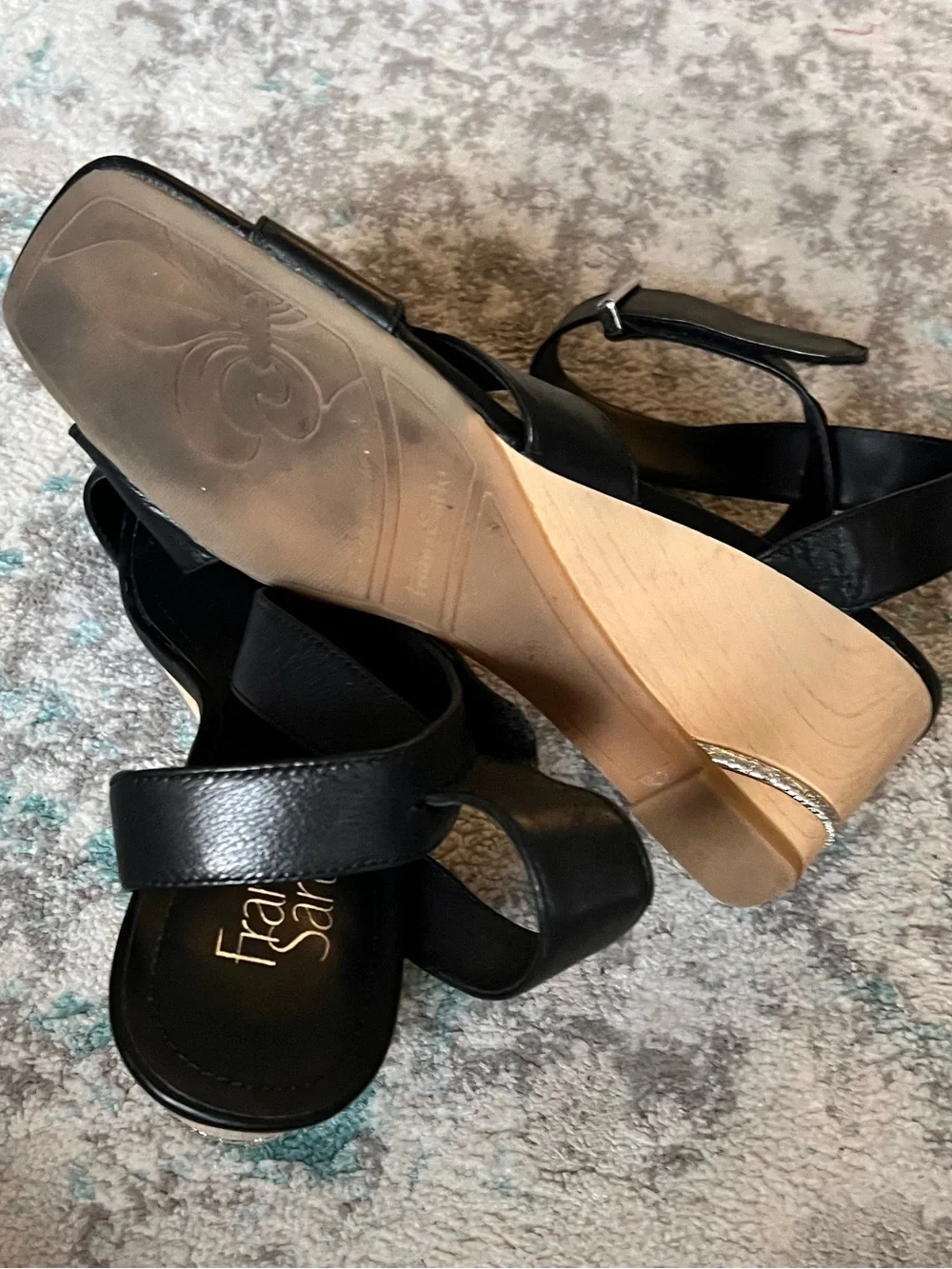 Franco Sarto Black ankle wrap wedge with silver accent : Sz 10 - Picture 7 of 7